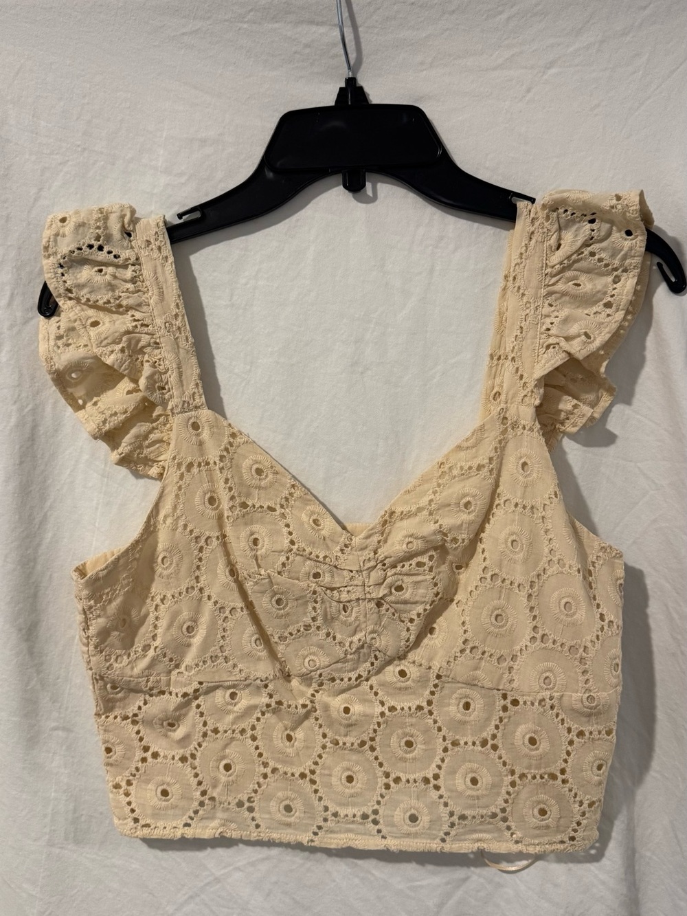 Chelsea and Violet Cream Eyelet Ruffle Strap Crop Top